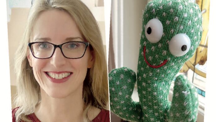 Alena_Buyx_Foto_Boree Alena Buyx bei der Tagung über KI in der Pflege. „Dancing Cactus“, der verbal und nonverbal auf Menschen reagiert, aber wohl auch nicht in Pflegeheimen mit einem menschlichen Wesen verwechselt werden kann. Fotos: Borée