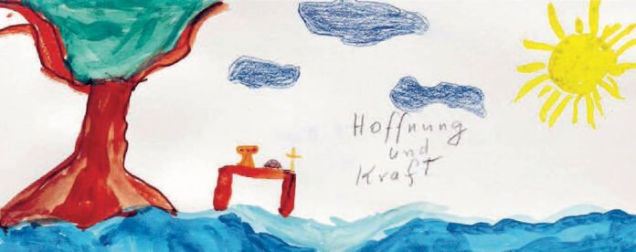 Zeichnung aus dem Kunstprojekt zu Psalm 23, in der Broschüre „Vertrauen finden im Vertrauten“ zum Demenz-Schwerpunkt der ELKB. Repro: evso