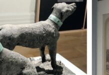 Gebauter Glaube – gemachte Geschichte Die im Jahr 1827 erneuerte Skulptur der Hunde, die den Schatz zum Dombau fanden. Fotos von Albert Ochs um 1860/70 vom Magdeburger Dom. Fotos: Borée