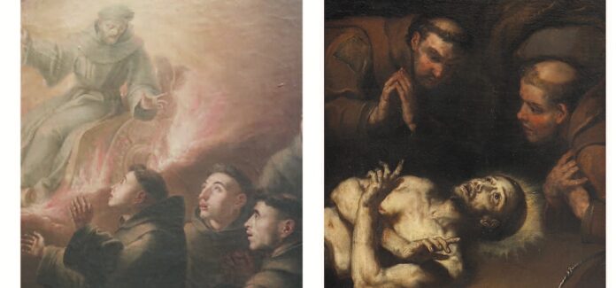 Franziskusverehrung M. de la Cruz Vázquez: Himmelfahrt des Franziskus aus der Franziskus-Basilika Madrid/J. M. Rottmayr: Das Sterben des Franziskus, um 1689, im Franziskanerkloster Salzburg. Fotos: Borée/Kral (© Dommuseum Salzburg)